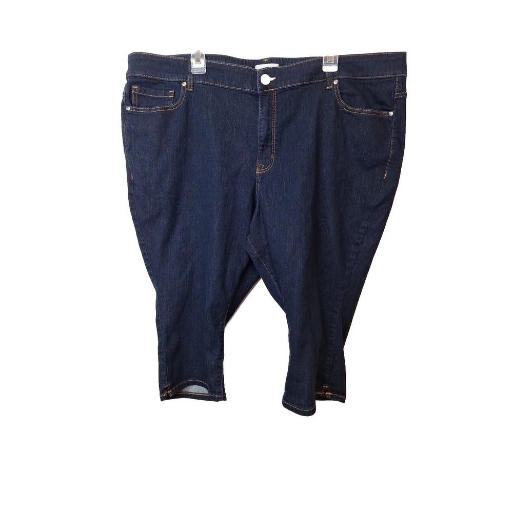 Lane Bryant Womens Plus 26 Mid Rise Pedal Dark Wash Cropped Denim‎ Jeans Flex